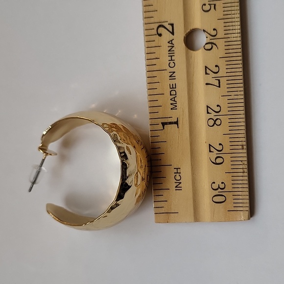 Small Gold Tone Hammered Fashion Hoops - Picture 3 of 4